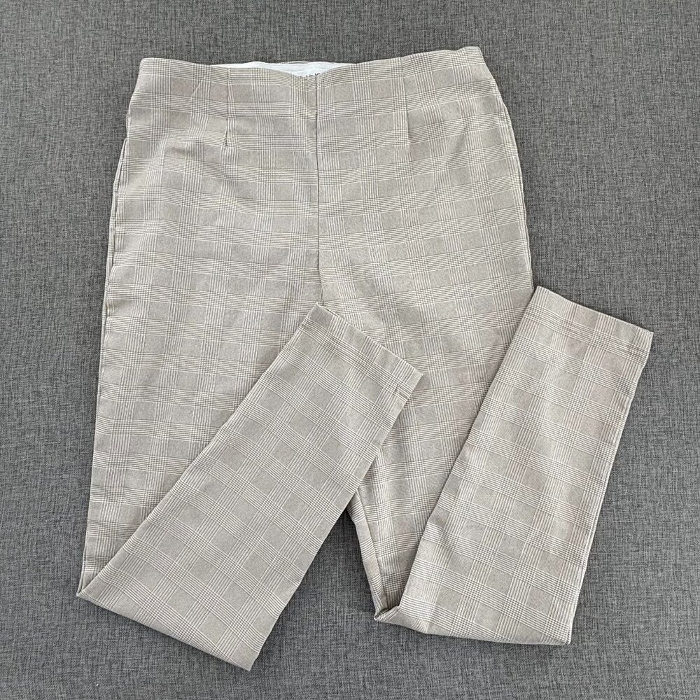 Calvin Klein Plaid Slim Pants Size 12 Elastic waist Tan Color Work/ business/ Sc